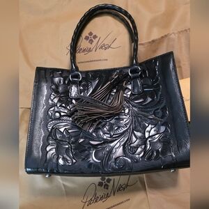 Patricia Nash Black Floral Embossed Tote